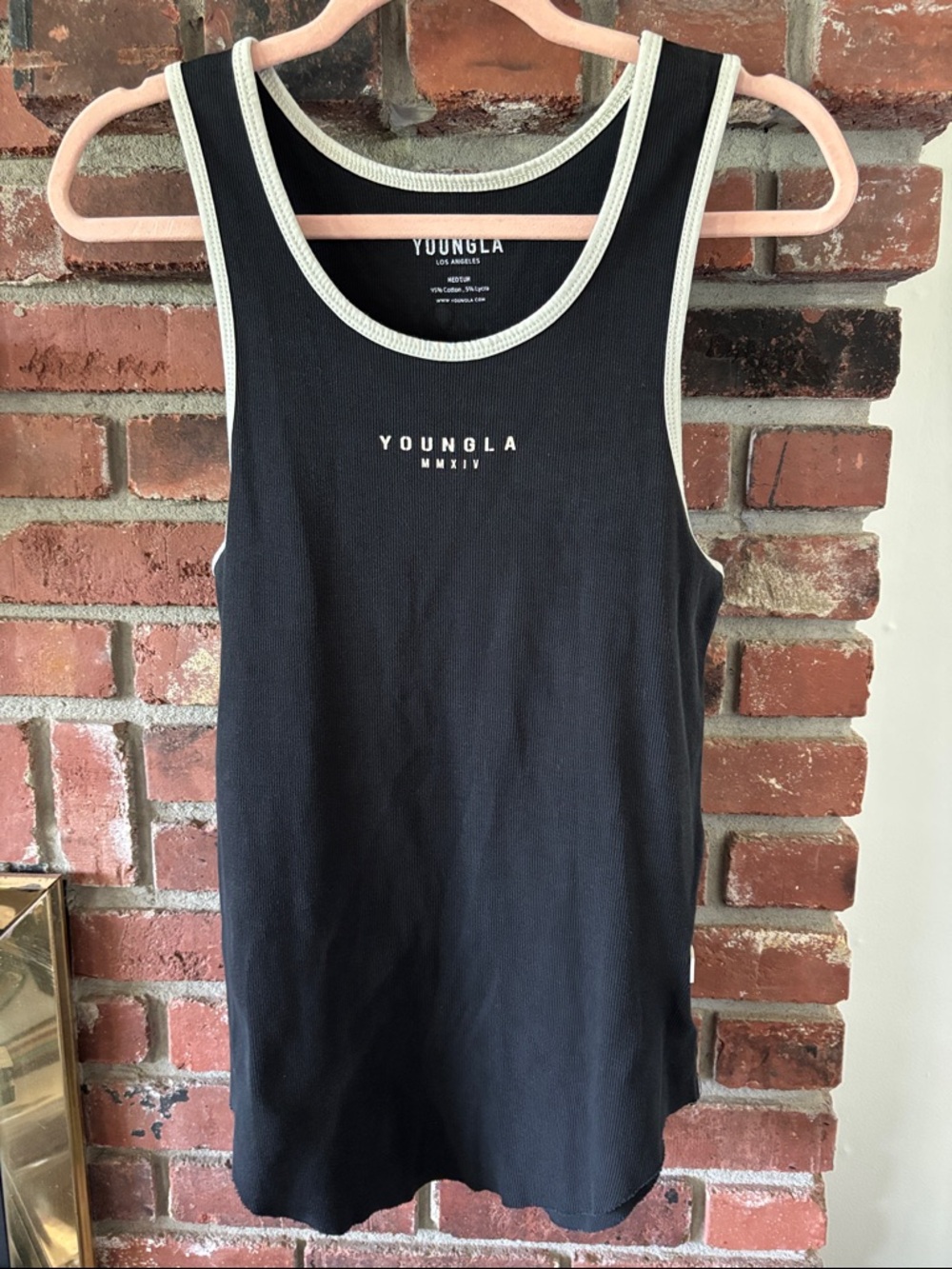 YoungLA Men’s Black Tank Top with White Contrast Trim Sz Medium